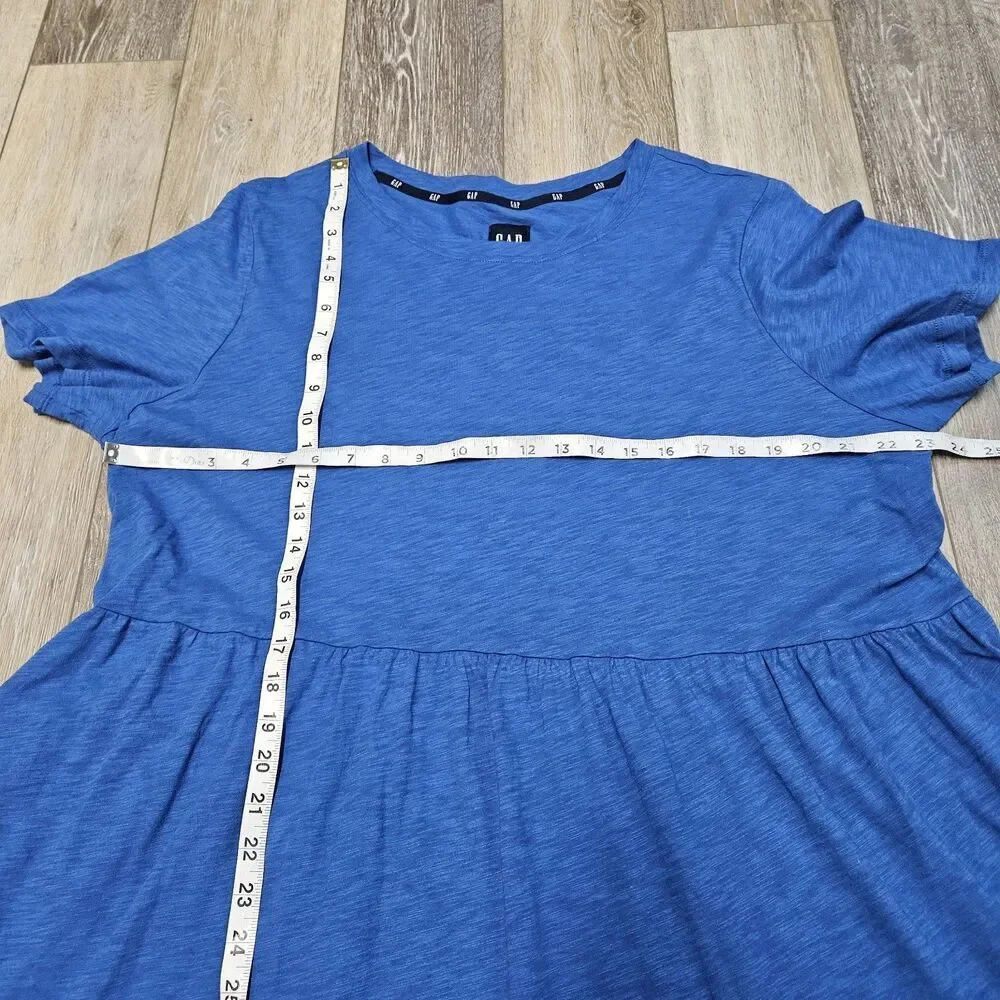 Gap Tiered Short Sleeve Crew Neck Babydoll Mini Dress Nautical Blue Women's XXL